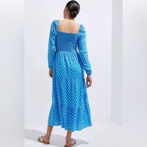 Anthropologie Dolan Laney Polka Dot Maxi Dress M HTF Blue White Smocked